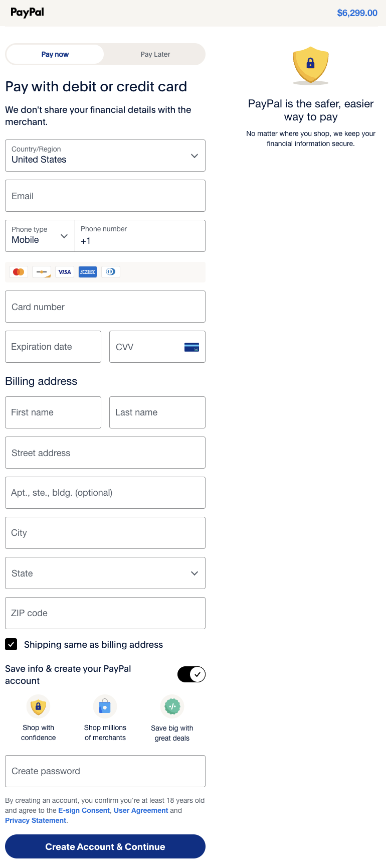 Card payment form